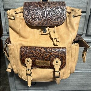 Wrangler Tan and Brown Leather Backpack